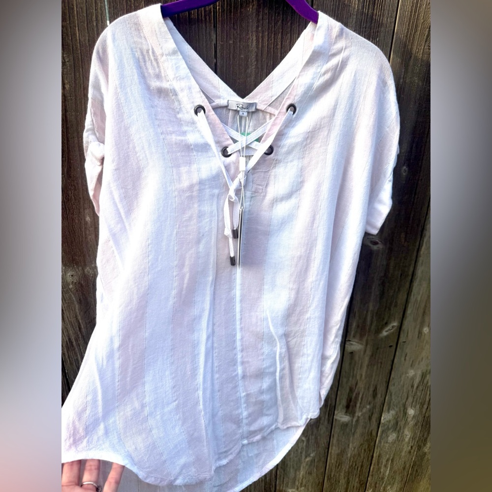 Rails Jeri Lace-Up Top | White Pink Gold Stripe | Size S